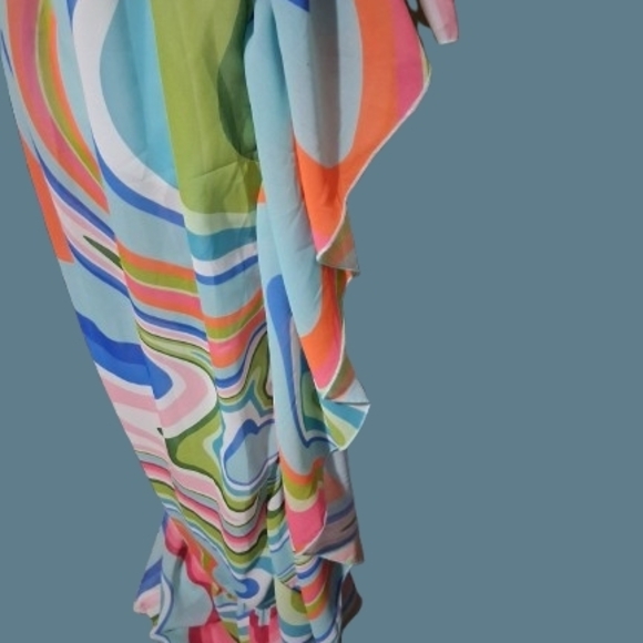 New "NWT" Girl Soul High Low Colorful Ruffled Romantic Maxi Dress, XL - Picture 10 of 11